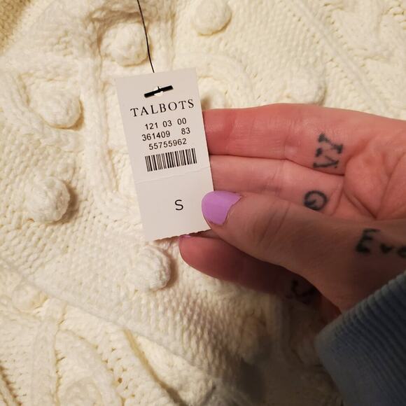 Talbots Ivory Cable Knit Funnel Neck Sweater Women's Size Small - Picture 6 of 10